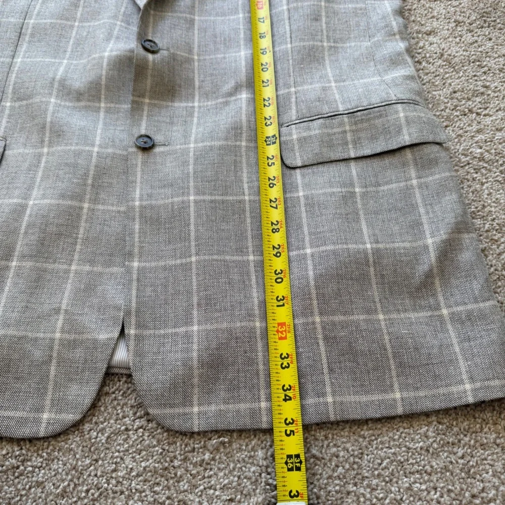 Jos. A. Bank Sport Coat Mens 48 XL Grey Silk Linen Wool Windowpane Plaid Blazer